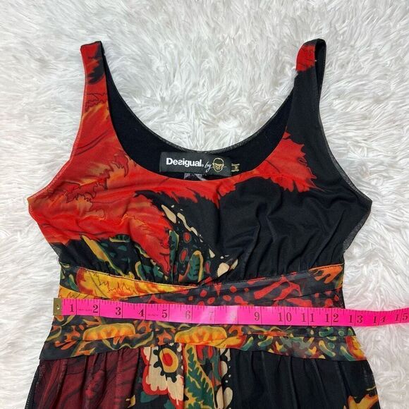 Desigual by Lacroix Dress Floral Print Sheer Sleeveless Size Medium Black Stretc - Picture 8 of 11